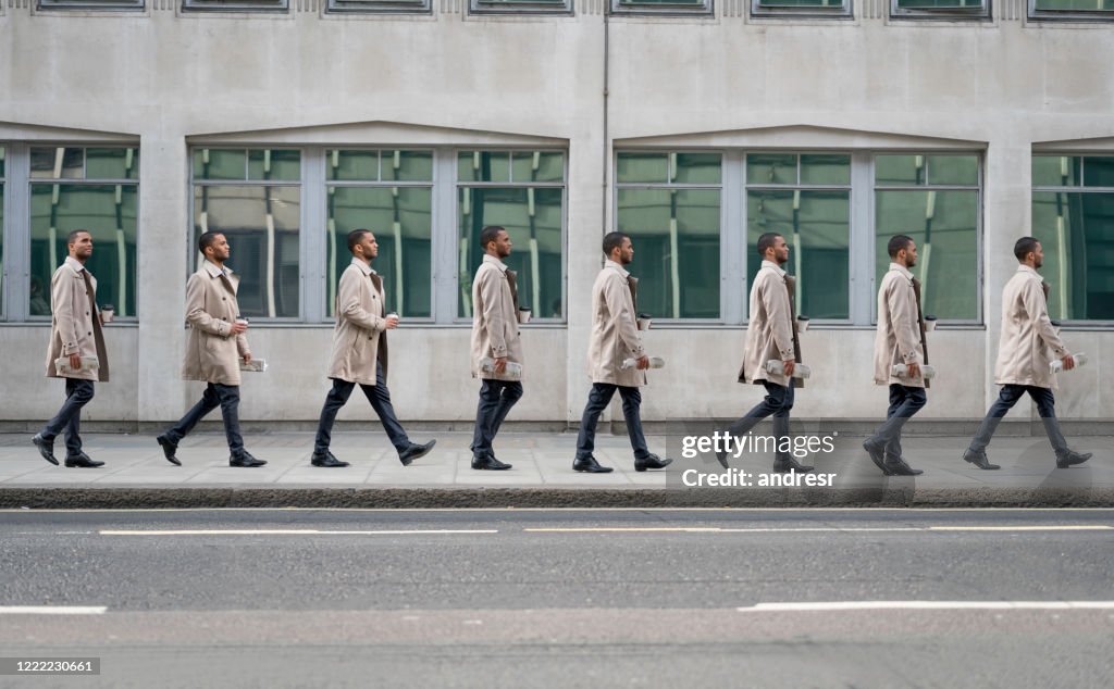 Sequence of a casual business man walking on the streets of London