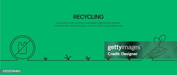 recycling and zero waste vector banner design concept. outline line icon vector illustration template for websites, presentation etc. - responsible packaging stock illustrations