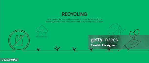 recycling and zero waste vector banner design concept. outline line icon vector illustration template for websites, presentation etc. - reduce waste infographic stock illustrations