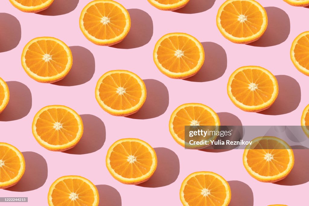 Repeated orange on the pink background