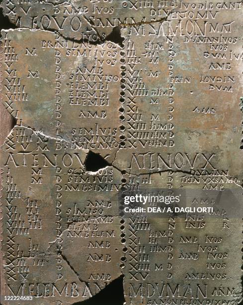 Celtic civilization, France, 1st century b.C. Calender on bronze plates. Detail. From Coligny.