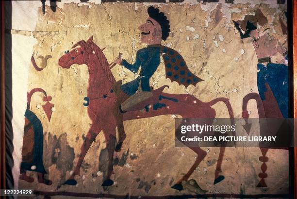 Central Asia, Altai Mountains, Carpet with polychrome decorations from the Grave Chamber of Pazyryk.