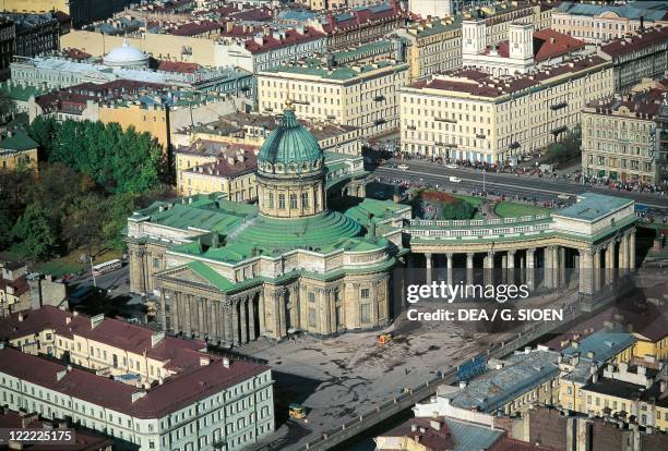 Russia - Central Saint Petersburg . Kazan Cathedral, 1801-1811. Architect Andrey N. Voronikhin. Aerial view.