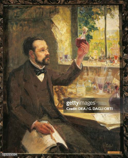 France - 19th century. Louis Pasteur studying the fermentation of grape juice. Portrait by Callot.