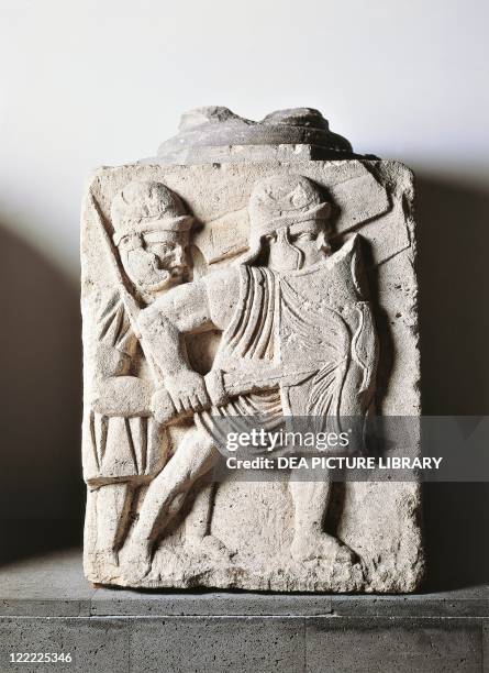 Germany, castrum of Mainz, Relief from the base of a column representing legionaries attacking.