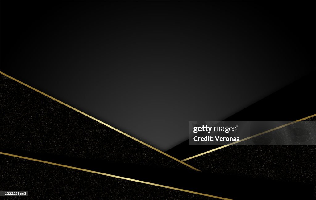 Dark corporate stripes abstract background with gold decorative lines.