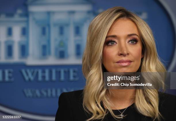 White House Press Secretary Kayleigh McEnany holds her first on-camera news conference in the James Brady Press Briefing Room at the White House May...