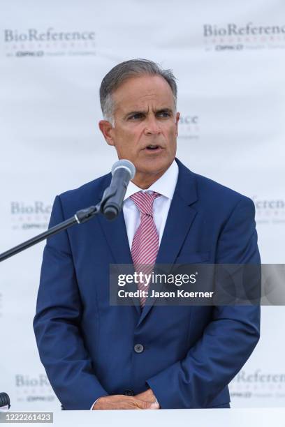 Carlos Acosta speaks during BioReference Laboratories hosts Grand Opening of COVID-19 Antibody Testing Collection Event at the Miami International...