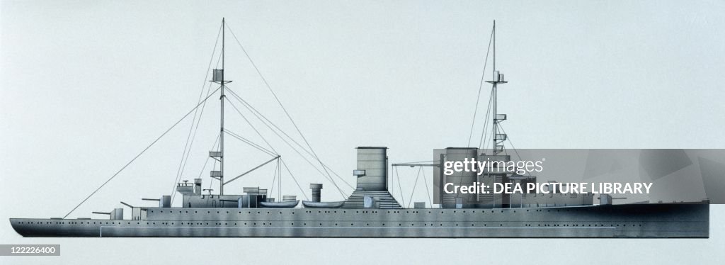 Royal Netherlands Navy light cruiser HNLMS Java, 1921, color illustration