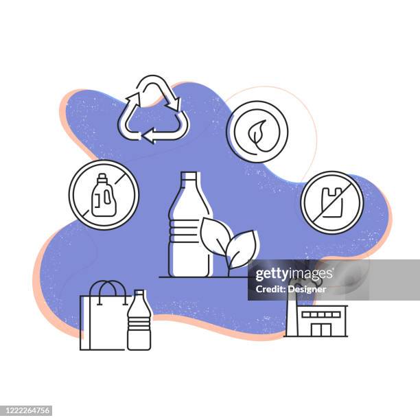 recycling and zero waste vector banner design concept. outline line icon vector illustration template for websites, presentation etc. - reduce waste infographic stock illustrations