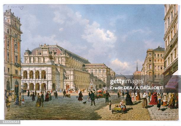 Austria - 20th century. Opernring and Staatsoper . Watercolour.