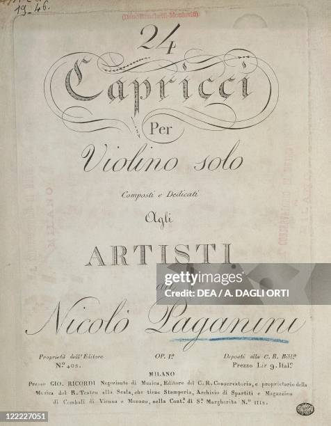 Niccolò Paganini , 24 Caprices for Solo Violin, composed and dedicated to the Artists, Op.12. Frontispiece.