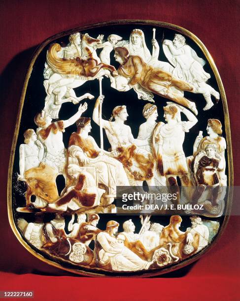 Roman civilization, 1st century A.D. Great Cameo of the Holy Chapel or Great Cameo of France portraying the apotheosis of Tiberius and Germanicus...