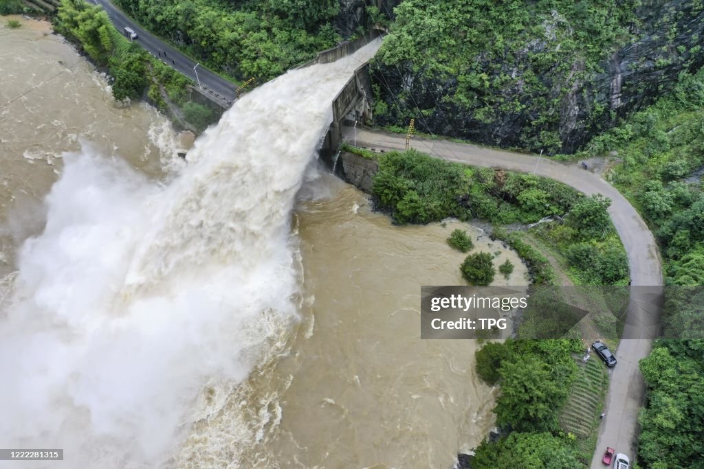 299 reservoirs discharge flood in Luan,Anhui,China on 23th June, 2020