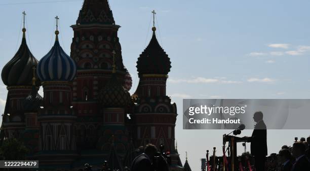 Russian President Vladimir Putin speaks during the Victory Day military parade in Red Square marking the 75th anniversary of the victory in World War...