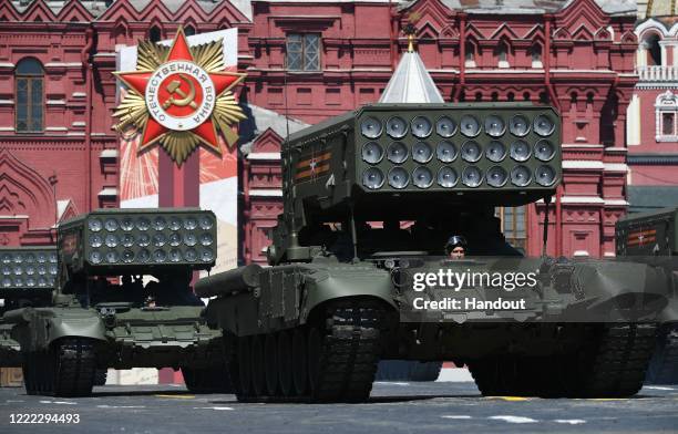 Solntsepyok multiple thermobaric rocket launchers during the Victory Day military parade in Red Square marking the 75th anniversary of the victory in...