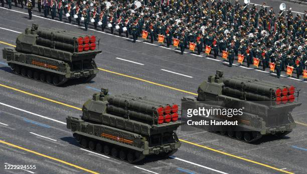 Tor-M2 short-range air defence missile launchers during the Victory Day military parade in Red Square marking the 75th anniversary of the victory in...