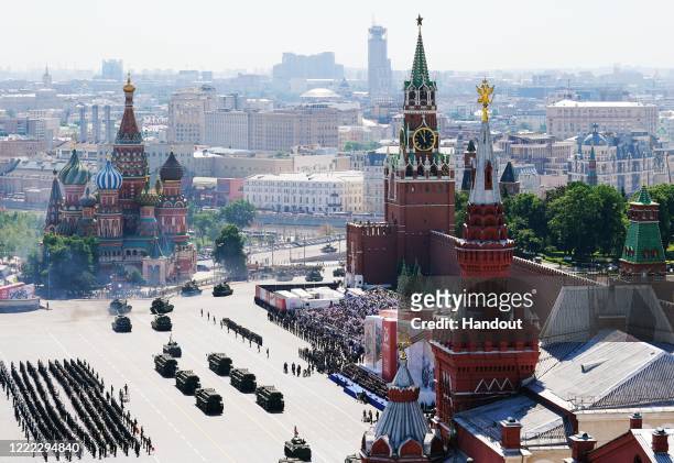 General view of the Victory Day military parade in Red Square marking the 75th anniversary of the victory in World War II, on June 24, 2020 in...