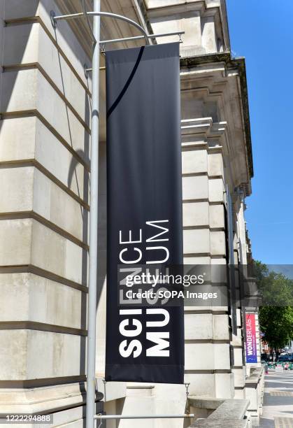 Banner seen outside the Science Museum advertising an exhibition about Medicine seen on the day British Prime Minister Boris Johnson announced...