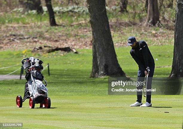 Golfer hits an approach shot in the fairway at the reopened Cantigny Golf Club on May 01, 2020 in Wheaton, Illinois. Golf courses in Illinois were...