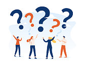 Vector illustration, concept illustration of people frequently asked questions around question marks, answer to question