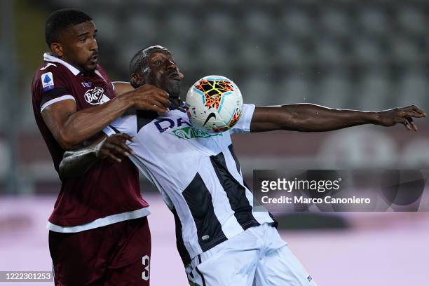 Stefano Okaka of Udinese Calcio and Gleison Bremer of Torino FC in action during the Serie A match between Torino Fc and UdineseCalcio. Torino Fc...