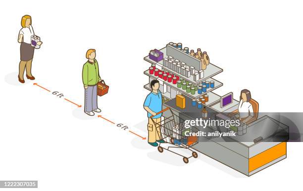 social distancing - imperial - cashier stock illustrations