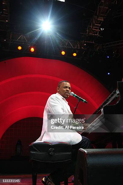 Pianist Davell Crawford performs on a bill with Allen Toussaint during the 32nd Celebrate Brooklyn Summer Season at the Prospect Park Bandshell on...