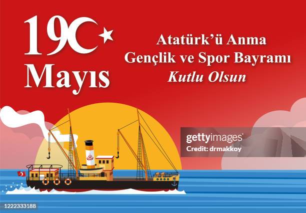 19 may, commemoration of atatürk, youth and sports day, (19 mayıs ) - number 19 stock illustrations