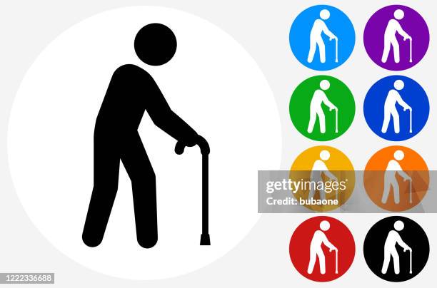 ilustrações de stock, clip art, desenhos animados e ícones de old man with a cane icon - old