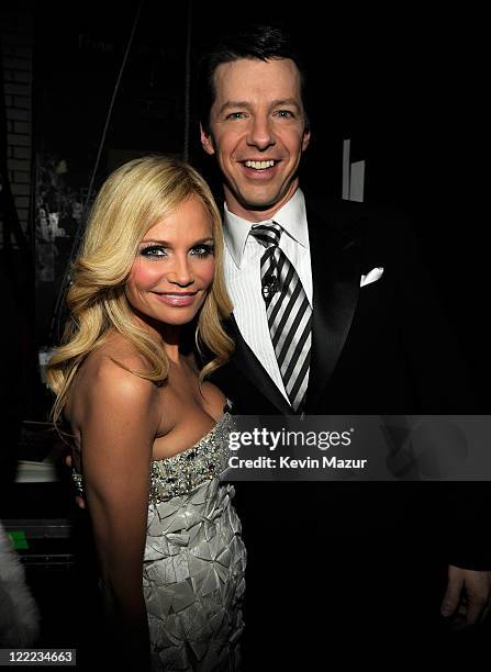 Sean Hayes and Kristen Chenoweth backstage at the 64th Annual Tony Awards at Radio City Music Hall on June 13, 2010 in New York City.