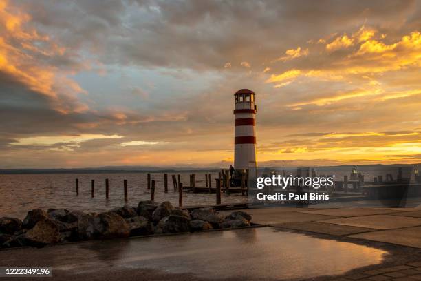 lighthouse in podersdorf am see , burgenland , austria - red beacon stock pictures, royalty-free photos & images