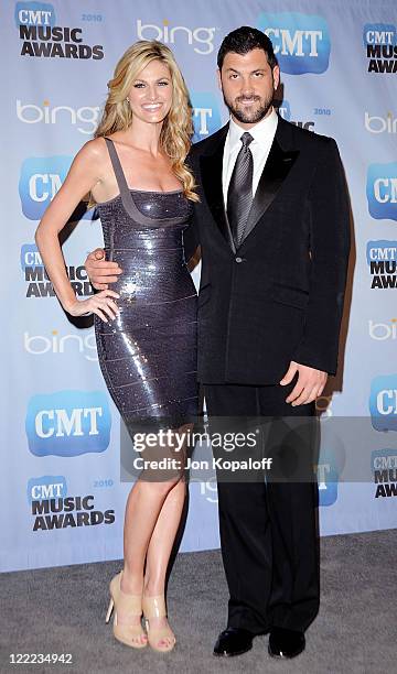 Erin Andrews and Maksim Chmerkovskly pose at the 2010 CMT Music Awards Press Room at the Bridgestone Arena on June 9, 2010 in Nashville, Tennessee.