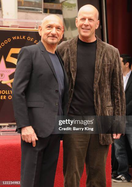 Sir Ben Kingsley and actor Bruce Willis attend ceremony honoring him with star on the Hollywood Walk of Fame on May 27, 2010 in Hollywood, California.