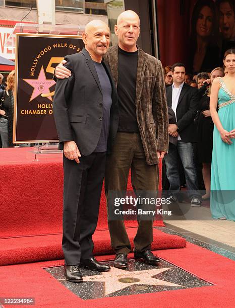 Sir Ben Kingsley and actor Bruce Willis attend ceremony honoring him with star on the Hollywood Walk of Fame on May 27, 2010 in Hollywood, California.