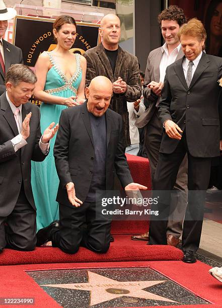 Sir Ben Kingsley, his wife Daniela Lavender, actor Bruce Willis, and producer Jerry Bruckheimer attend ceremony for him getting honored with star on...