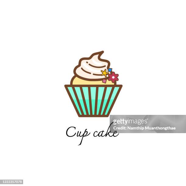 cup cake symbol illustration on the white background shows the simple of line and shape. - cake logo fotografías e imágenes de stock