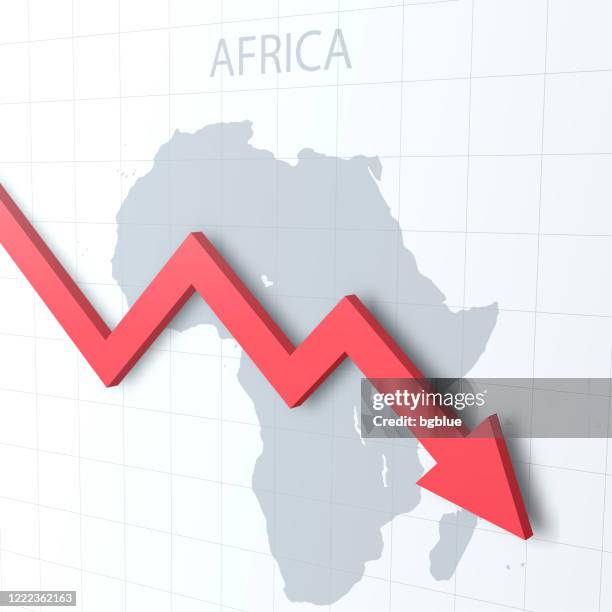 falling red arrow with the africa map on the background - south african economy stock illustrations