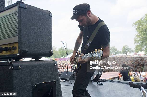 Alex Rosamilia of The Gaslight Anthem performs onstage during Bonnaroo 2010 at Which Stage on June 11, 2010 in Manchester, Tennessee.