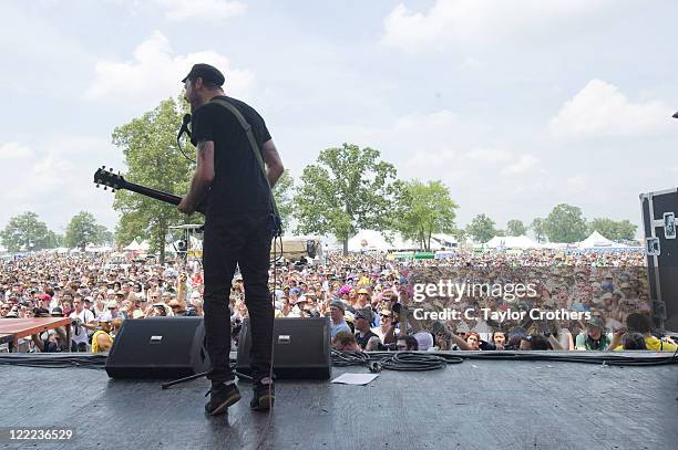 Alex Rosamilia of The Gaslight Anthem performs onstage during Bonnaroo 2010 at Which Stage on June 11, 2010 in Manchester, Tennessee.