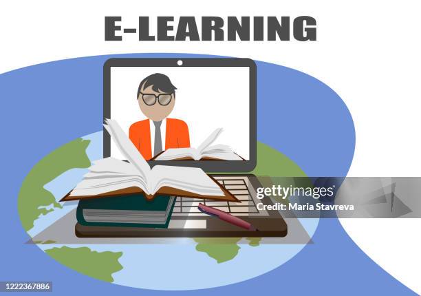 e-learning,laptop. - elementary school student on computer stock illustrations