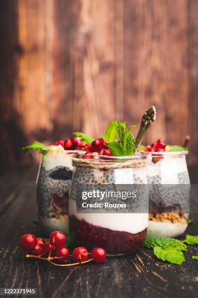 healthy dessert with chia seeds - pudding stock pictures, royalty-free photos & images