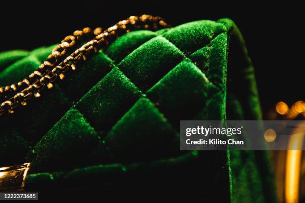 green velvet women's handbag - green purse stock pictures, royalty-free photos & images