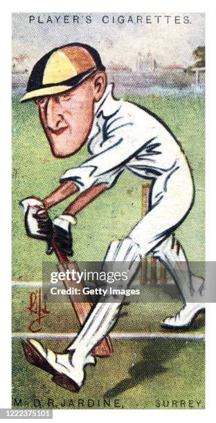 Surrey batsman Mr D R Jardine illustrated on a Player's Cricket Tobacco Cigarette Card from a series circa 1926