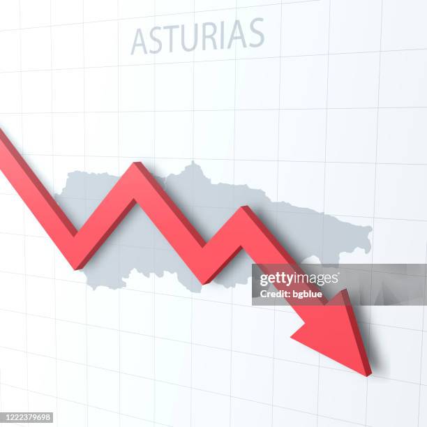 在背景上帶有阿斯圖里亞斯地圖的紅色箭頭下降 - oviedo 幅插畫檔、美工圖案、卡通及圖標