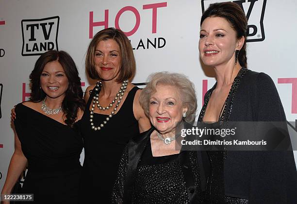 Valerie Bertinelli, Wendie Malick, Betty White and Jane Leeves attend the "Hot in Cleveland" premiere at the Crosby Street Hotel on June 14, 2010 in...