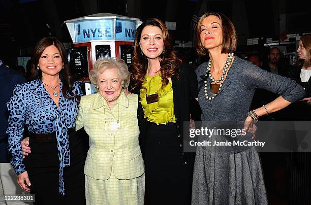 Valerie Bertinelli,Betty White,Jane Leeves and Wendie Malick ring the opening bell at the New York Stock Exchange on June 15, 2010 in New York City.