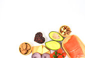 Selection of good Ketogenic low carbs diet concept on white background,copy space
