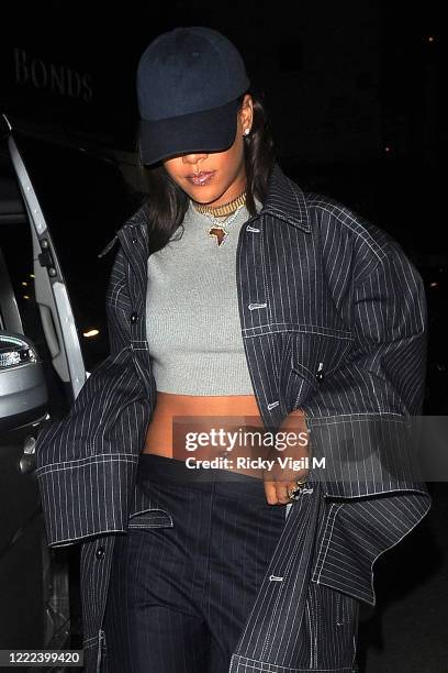 Rihanna is seen arriving at Tramp night club after her gig at Wembley stadium on June 24, 2016 in London, England.