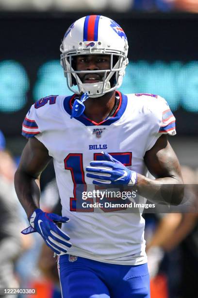 Wide receiver John Brown of the Buffalo Bills on the field prior to a game against the New York Giants on September 15, 2019 at MetLife Stadium in...